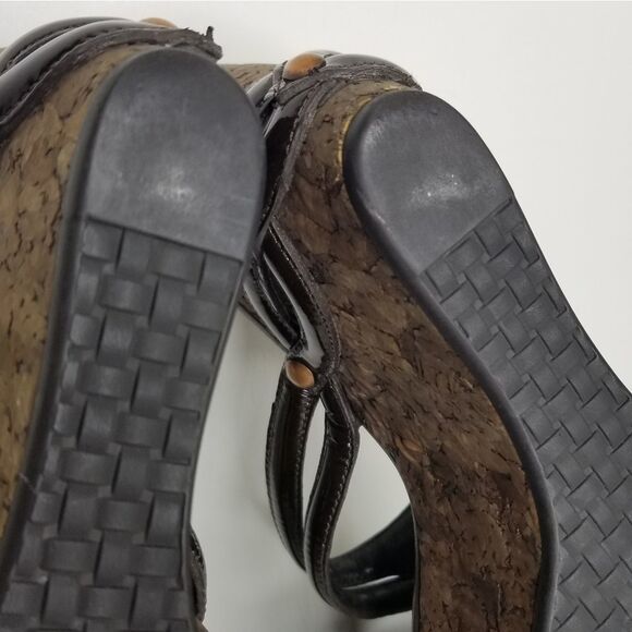 Cole Haan‎ Women's Brown Patent Leather Wedge Cork Heel Sandals Size 6 - Picture 12 of 13